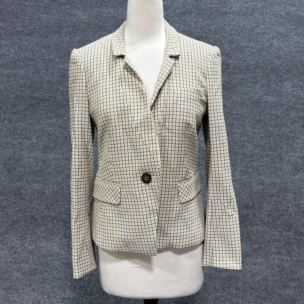 Veronica Beard Blazer Womens 8 Beige Dickey Jacket Micro Check Tweed USA Career